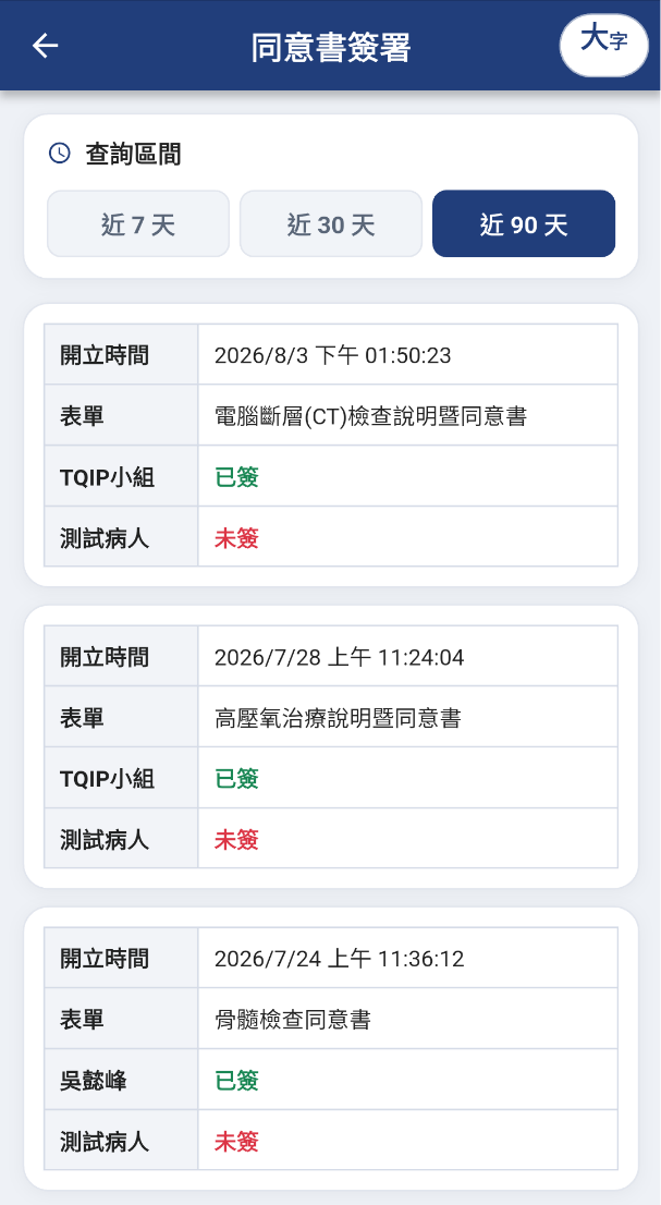 同意書簽署列表